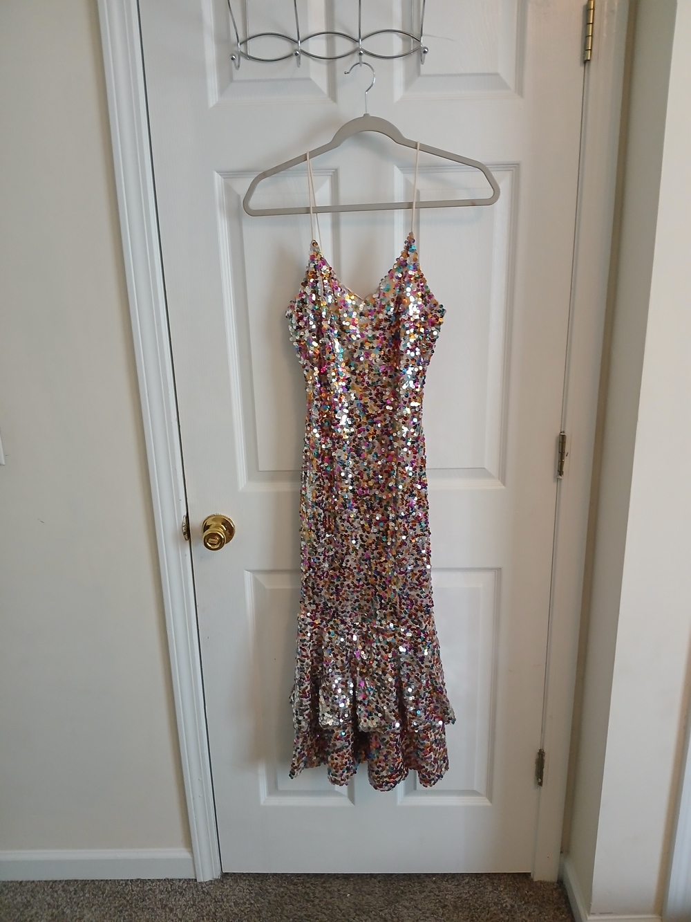 Sequin Spaghetti-Strap Evening Dress in Multicolor